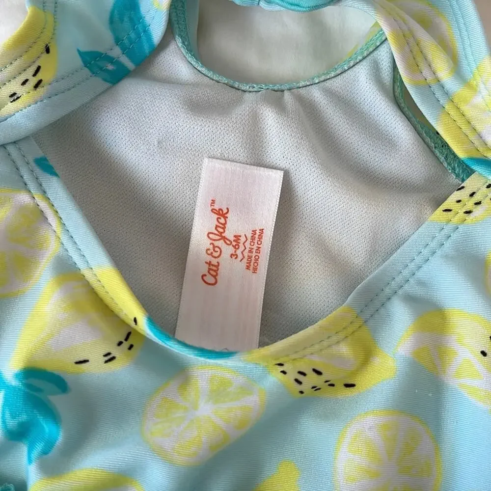 Cat & Jack 3-6 months baby girl one piece‎ swimsuit Lemons tutu bow blue yellow